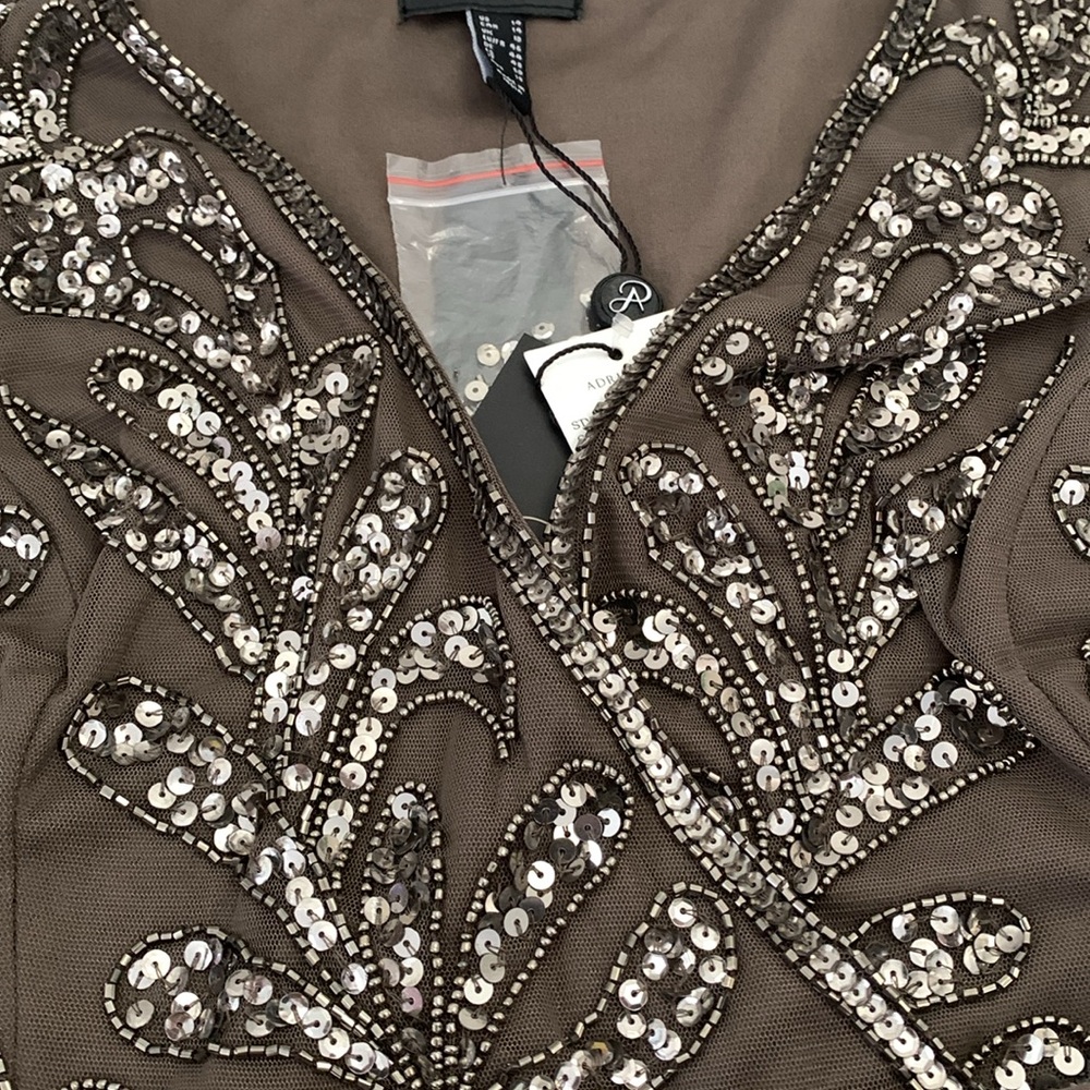 Adrianna Papell Women's Size 14 Taupe Dress Formal Hand Beaded Knee Length - Picture 13 of 16